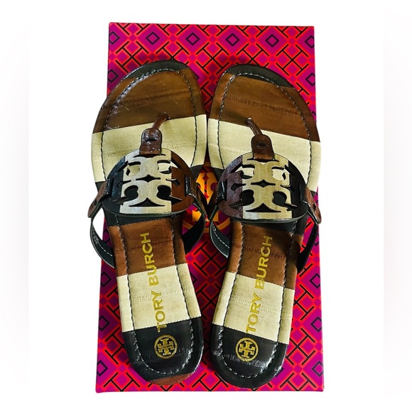 Tory Burch Miller Eel Leather Neutral Stripe Sandal - Picture 6 of 6